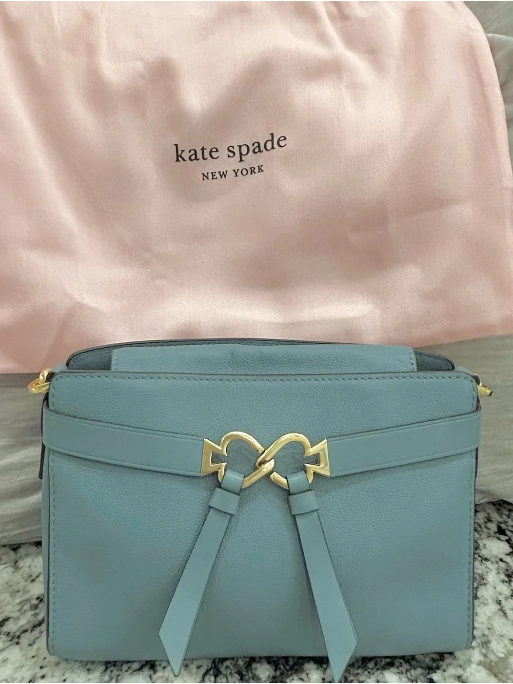 kate spade light blue leather crossbody with gold hardware